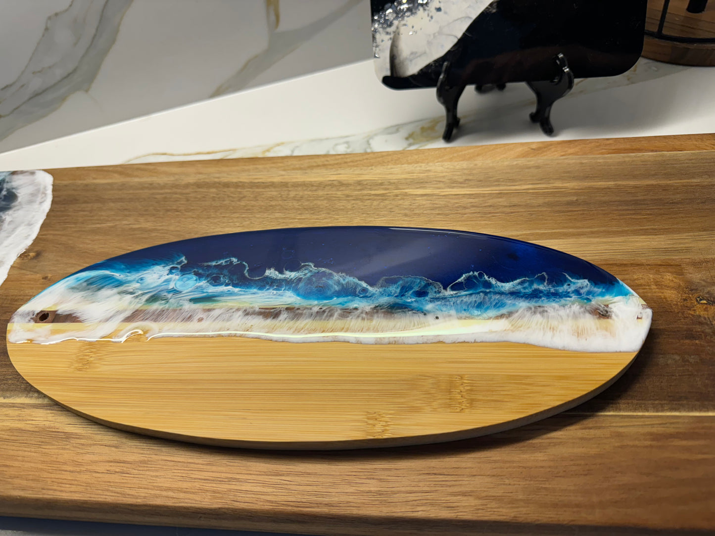 Ocean Wave Serving Board – 14-Inch Bamboo Board with Food-Grade Resin