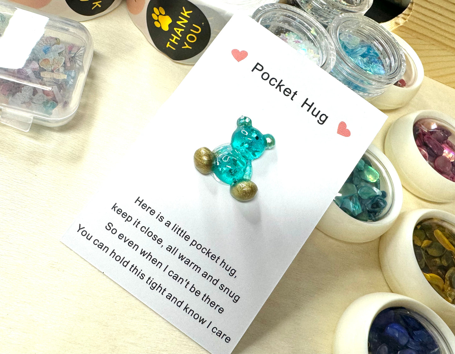 Set of 10 Sparkly Teddy Bear Pocket Hugs | Personalized Family Gifts | Heartfelt Bear Token | Stocking Stuffers | Unique Christmas Gifts