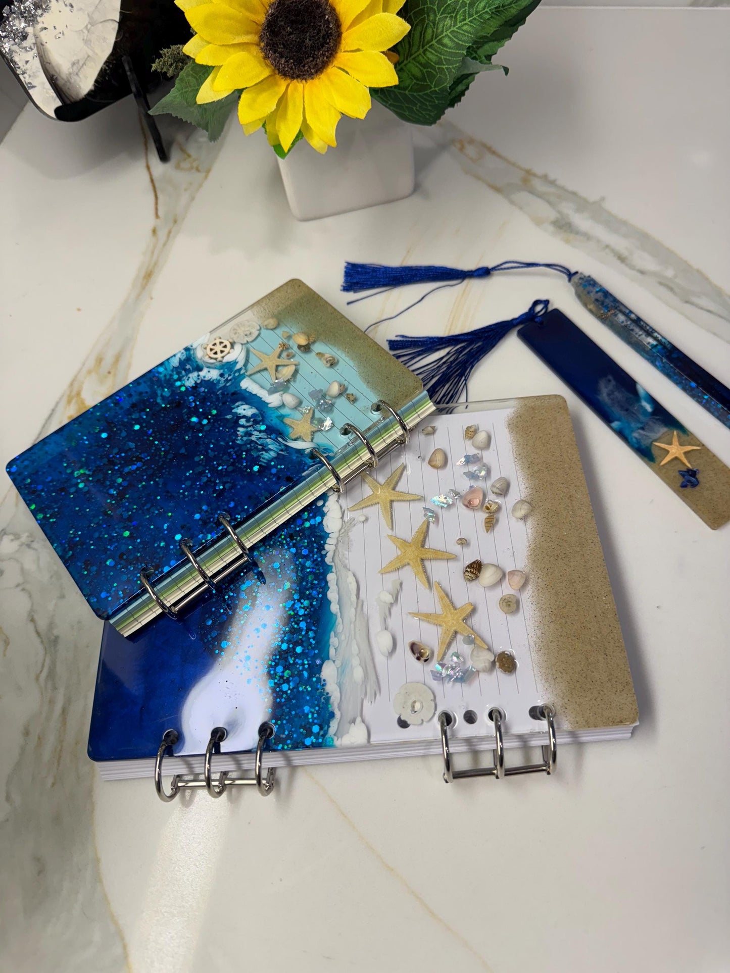 Handcrafted Resin Ocean-Themed Stationery Sets – Notebook, Pen, and Bookmark Combo | Handmade Gifts | Unique Christmas Gifts