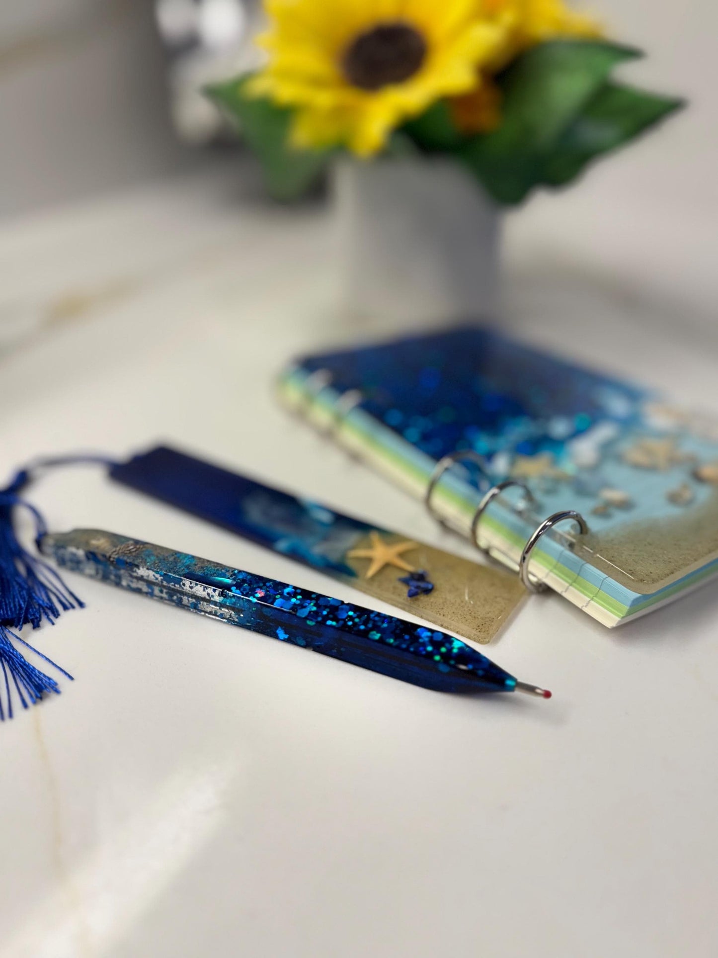 Handcrafted Resin Ocean-Themed Stationery Sets – Notebook, Pen, and Bookmark Combo | Handmade Gifts | Unique Christmas Gifts