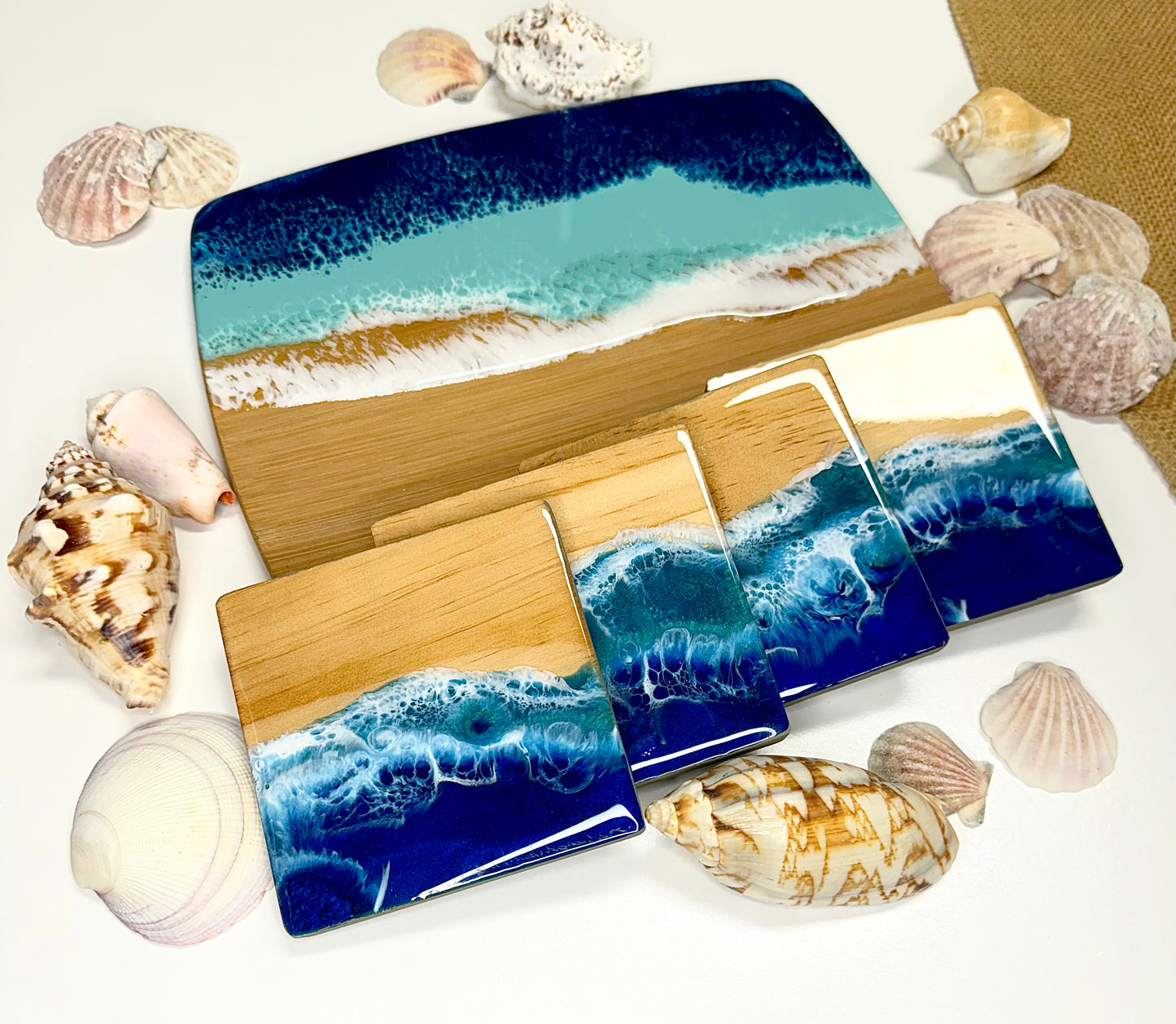 Resin Art Ocean Coasters Set of 4 | Unique Gift | Home Decor | Stocking Stuffers | Unique Christmas Gifts