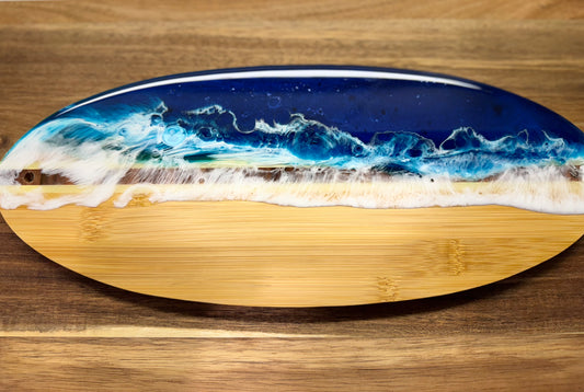 Ocean Wave Serving Board – 14-Inch Bamboo Board with Food-Grade Resin
