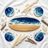 Ocean Waves Charcuterie Board & Coaster Set – Handcrafted Resin Art Bundle