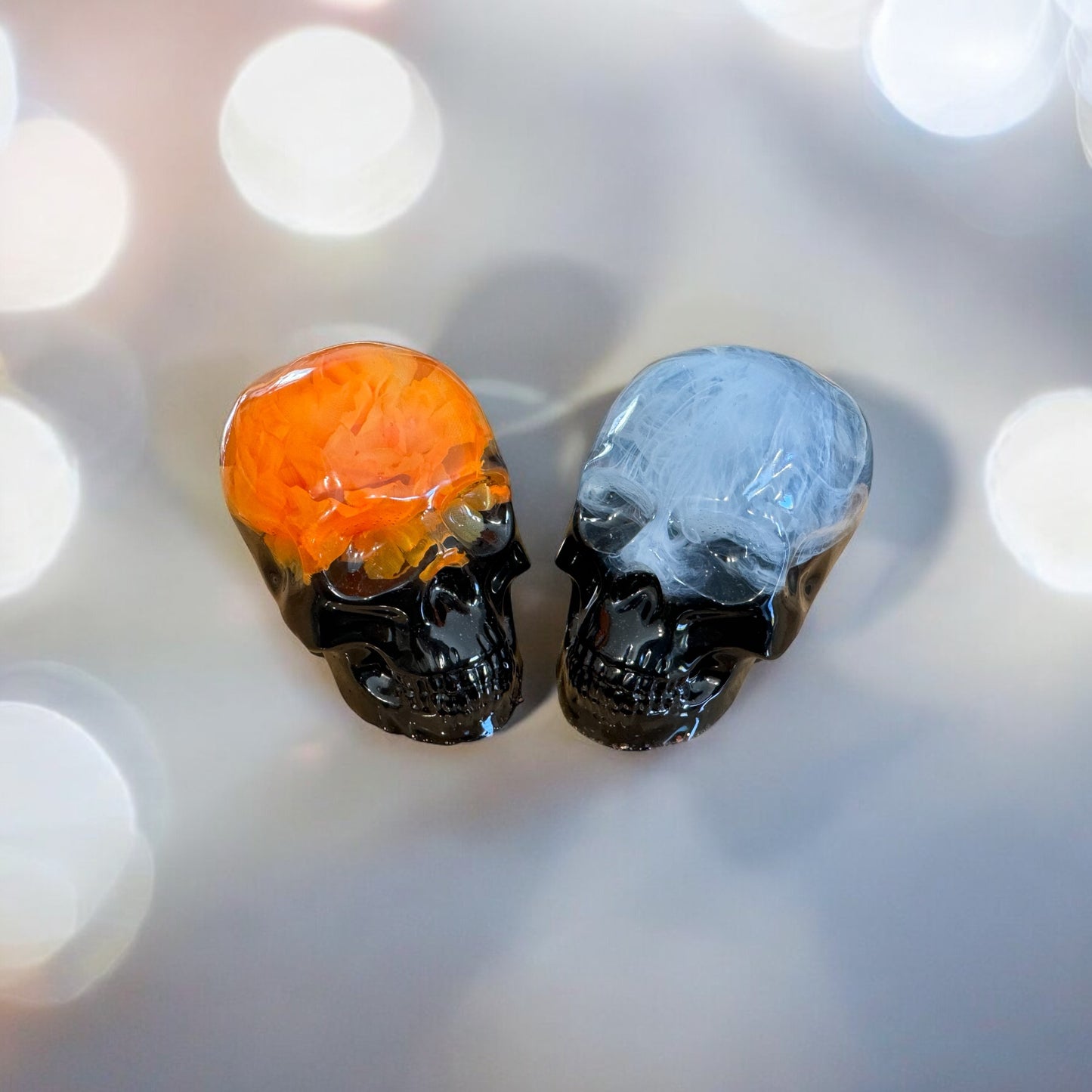 Spooky Resin Skull Figurine - Dark & Iridescent with Halloween Vibes | Stocking Stuffers | Unique Christmas Gifts