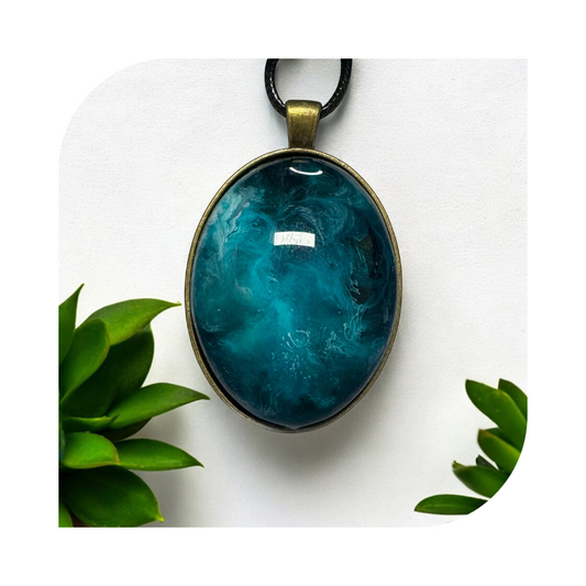 Handcrafted Teal Swirl Resin Pendant – Unique Jewelry with Leather Cord | Stocking Stuffers | Unique Christmas Gifts