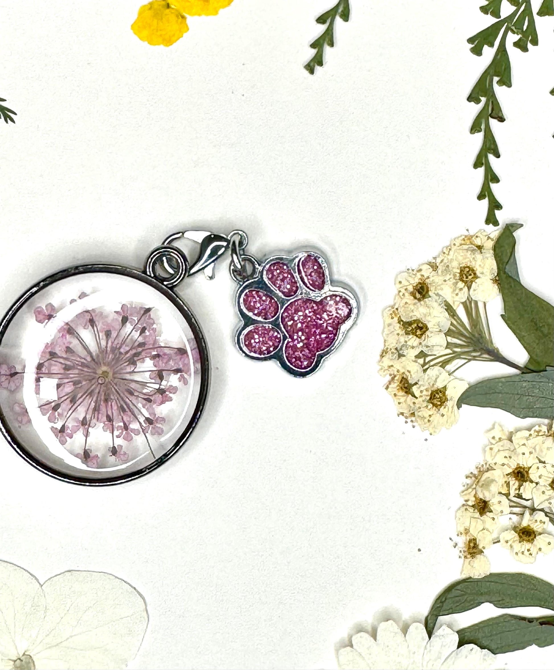 Handmade Dried Flowers & Paw Charm Resin Keychains | Unique Gifts | Stocking Stuffers | Unique Christmas Gifts