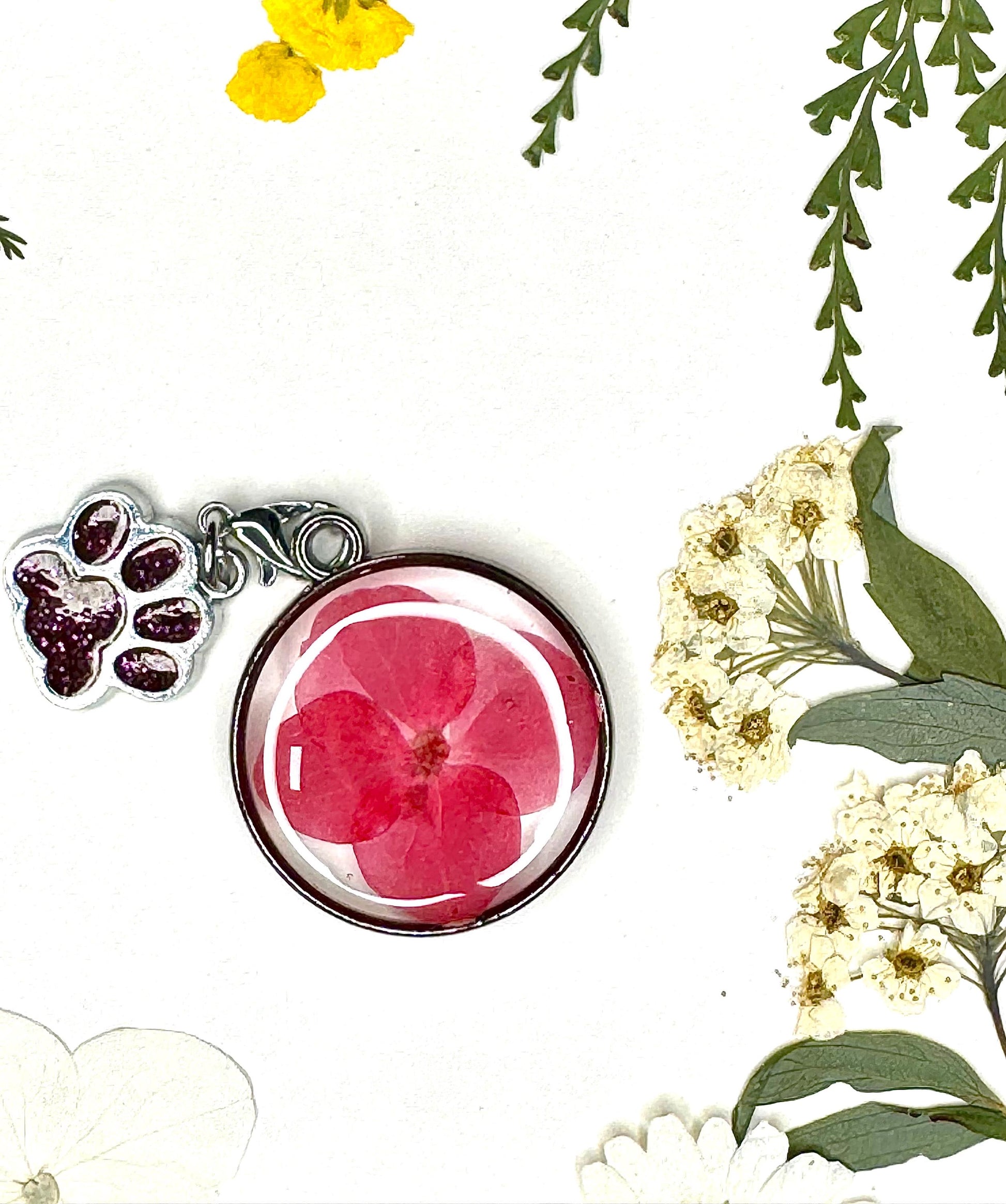 Handmade Dried Flowers & Paw Charm Resin Keychains | Unique Gifts | Stocking Stuffers | Unique Christmas Gifts
