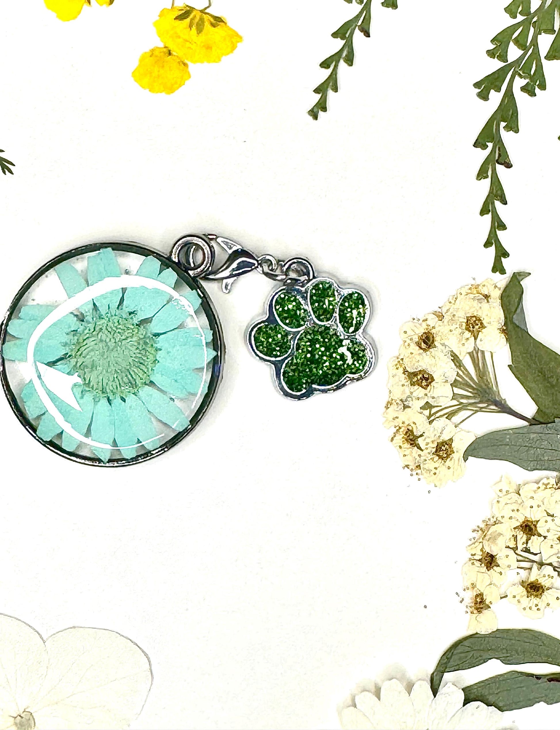 Handmade Dried Flowers & Paw Charm Resin Keychains | Unique Gifts | Stocking Stuffers | Unique Christmas Gifts