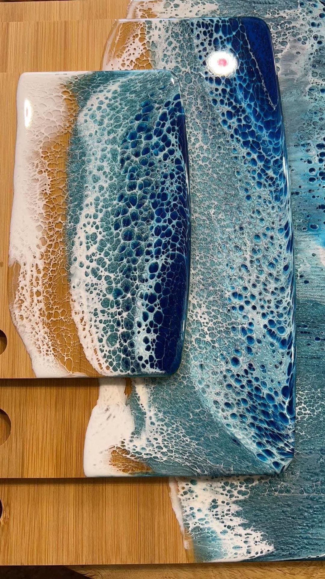 Resin Ocean Charcuterie Board Set – 3 Sizes – Handmade Coastal Cutting Boards with Food-Grade Resin