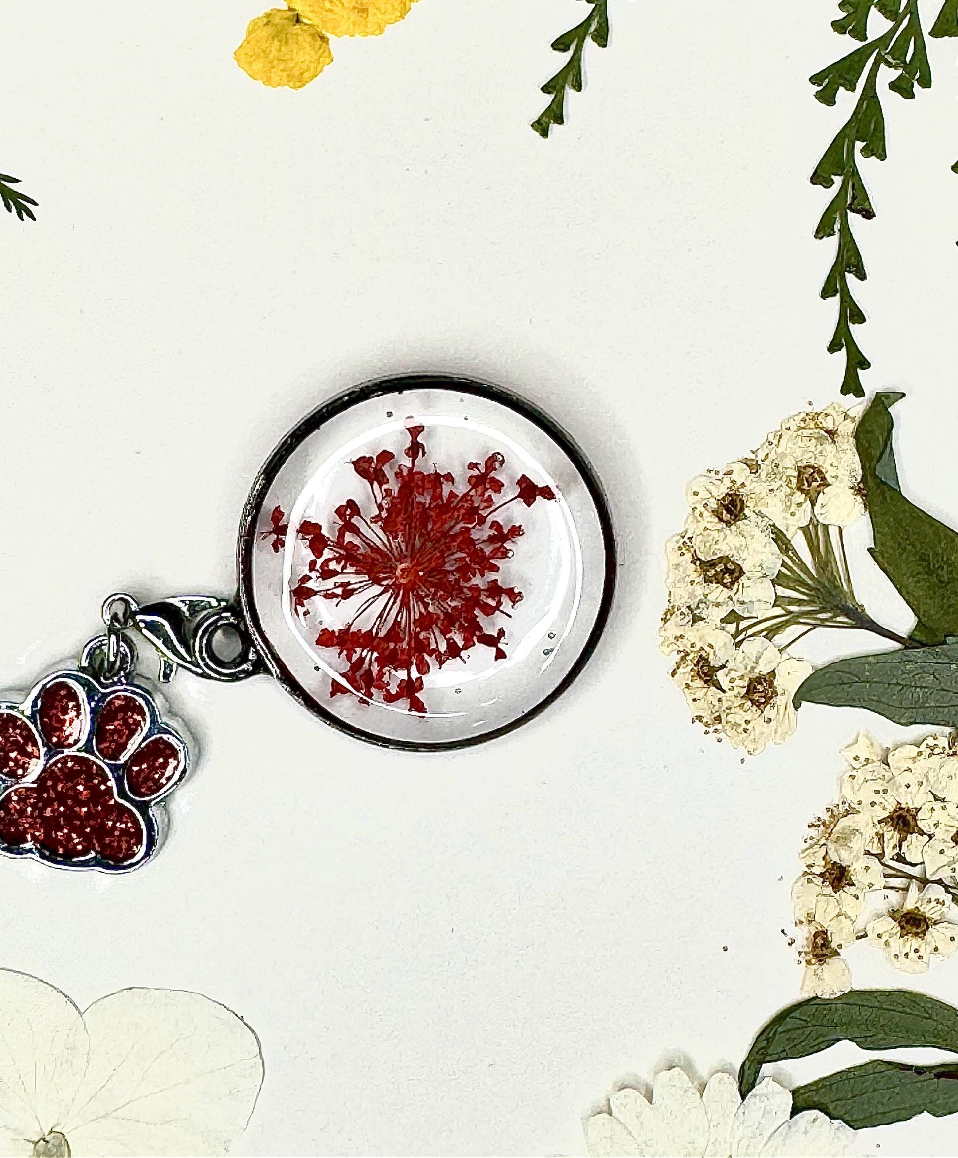 Handmade Dried Flowers & Paw Charm Resin Keychains | Unique Gifts | Stocking Stuffers | Unique Christmas Gifts