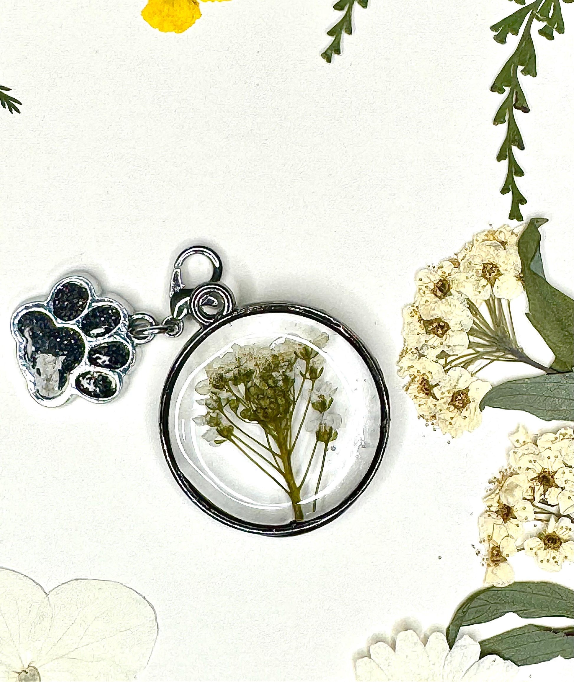 Handmade Dried Flowers & Paw Charm Resin Keychains | Unique Gifts | Stocking Stuffers | Unique Christmas Gifts