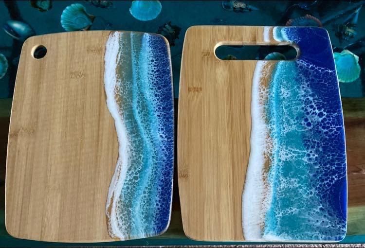 Resin Ocean Charcuterie Board Set – 3 Sizes – Handmade Coastal Cutting Boards with Food-Grade Resin