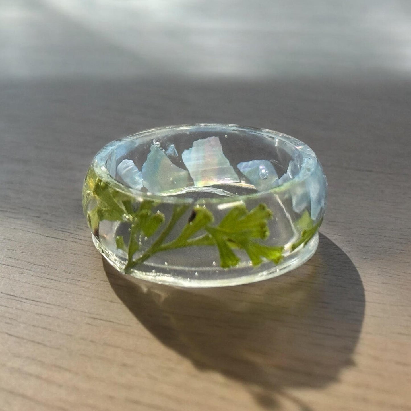 Handmade Resin Rings with Dried Flowers or Abalone Shells – Size 8