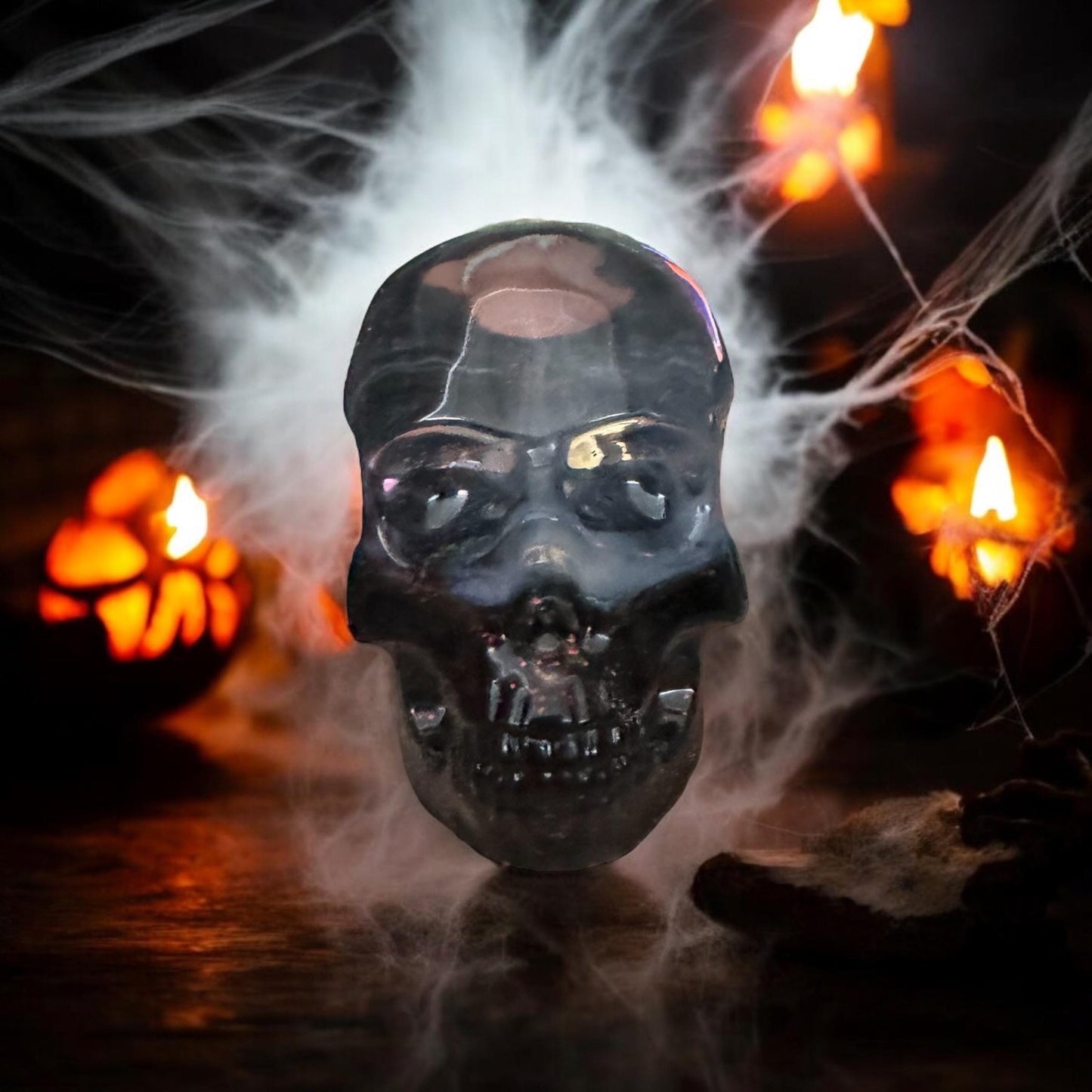 Handmade Black Resin Skull with Mystical Glow – Gothic Décor & Collectible Art Piece