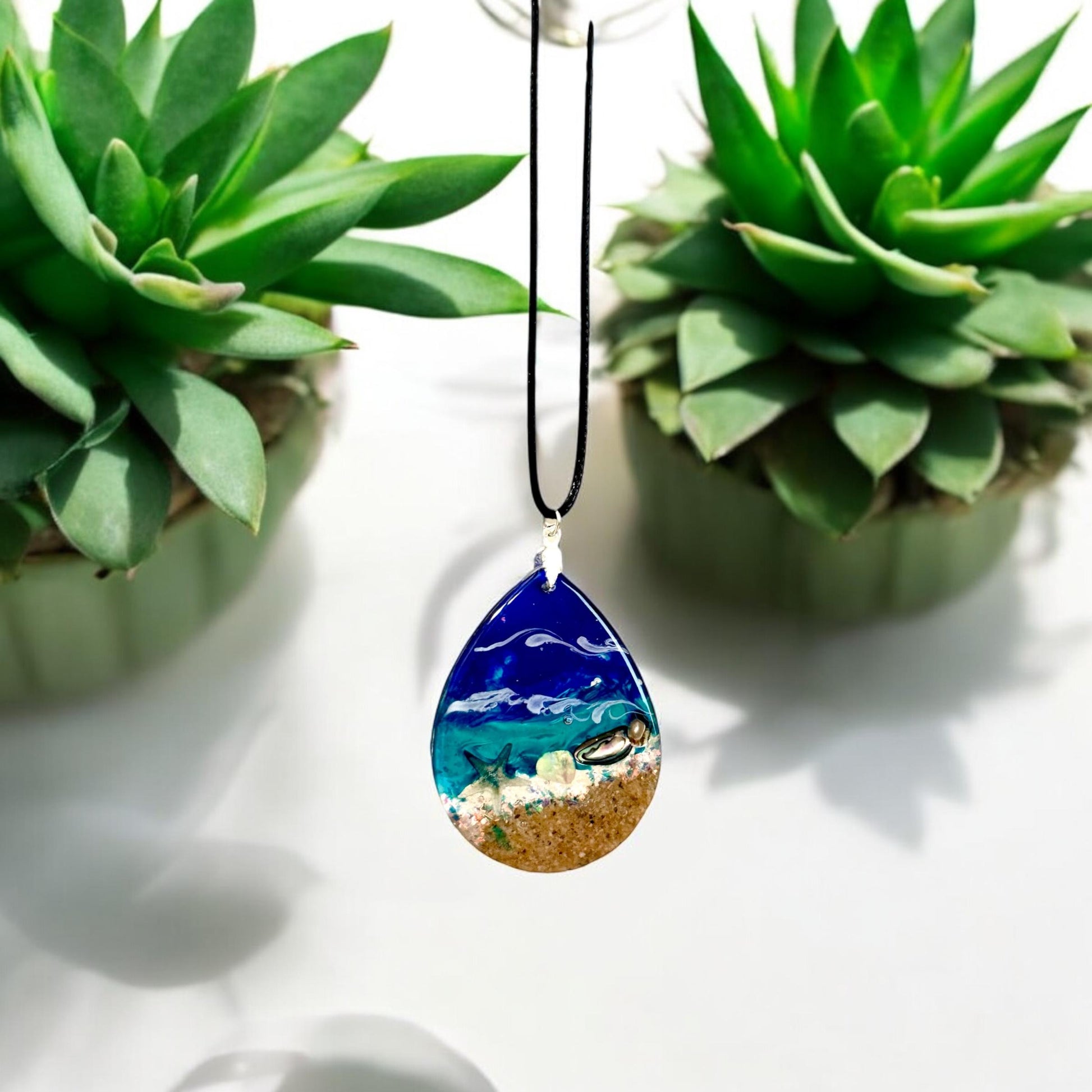 Handmade Ocean Waves Necklace with Starfish and Seashell | Unique Beach Pendant | Stocking Stuffers | Unique Christmas Gifts
