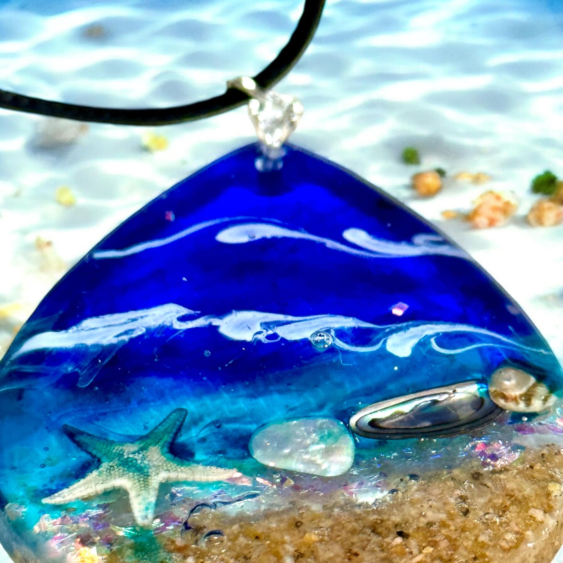 Handmade Ocean Waves Necklace with Starfish and Seashell | Unique Beach Pendant | Stocking Stuffers | Unique Christmas Gifts