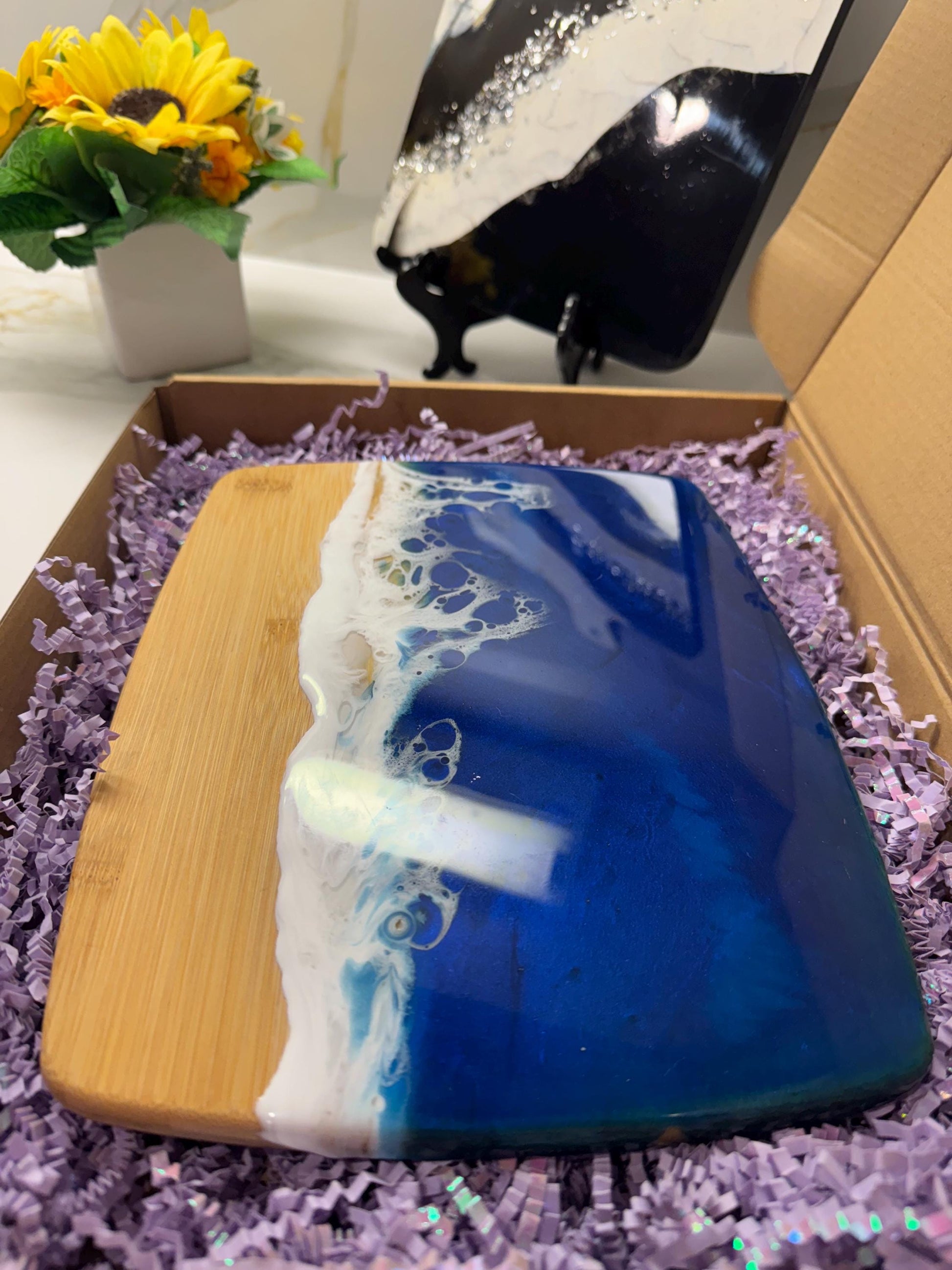 Resin Ocean Charcuterie Board – Handmade Coastal Boards with Food-Grade Resin | Housewarming | Wedding | Unique Mothers Day Gifts